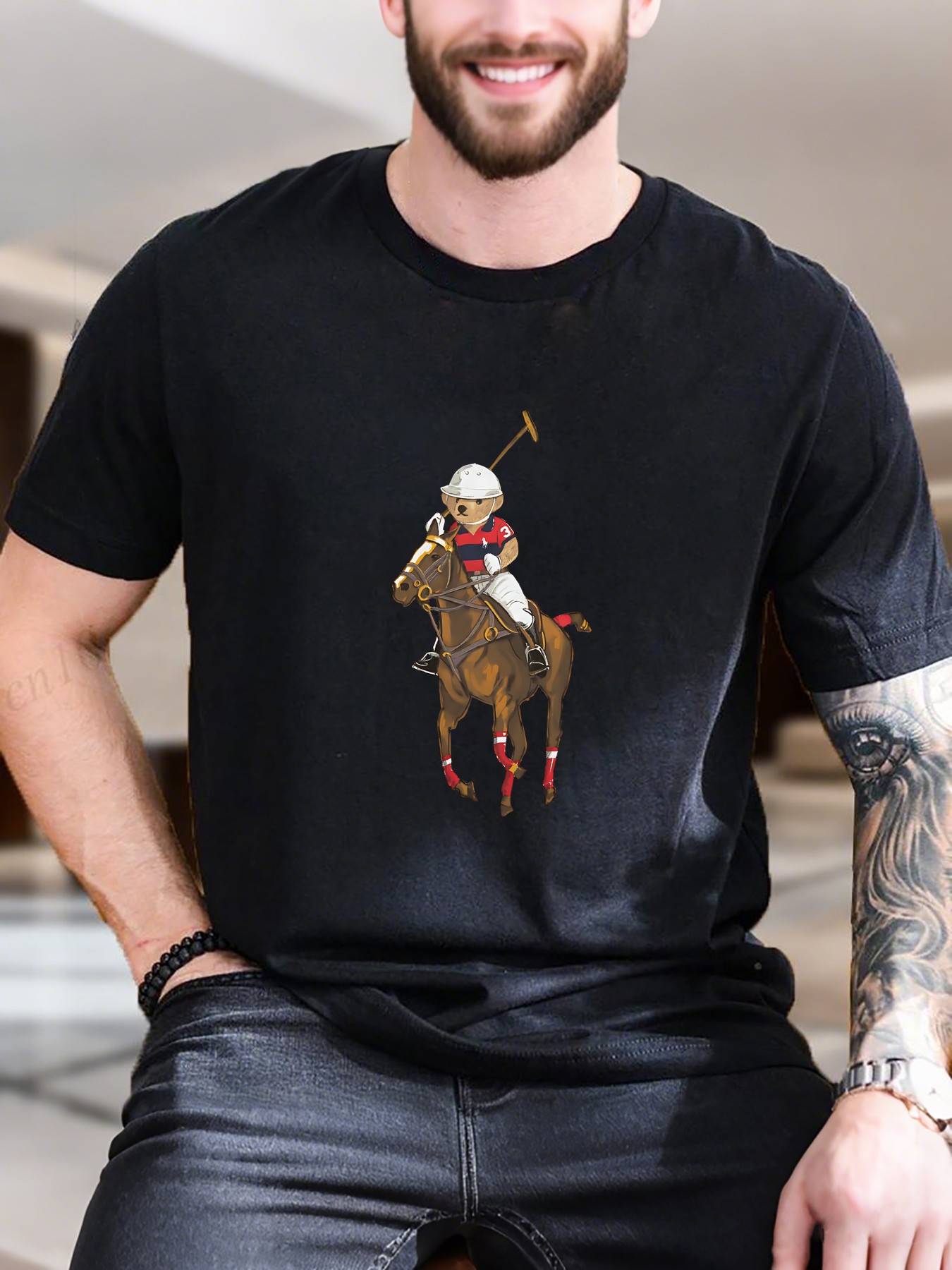 Polo Shirt Equestrian - Men's Printed Short Sleeve T-Shirt -