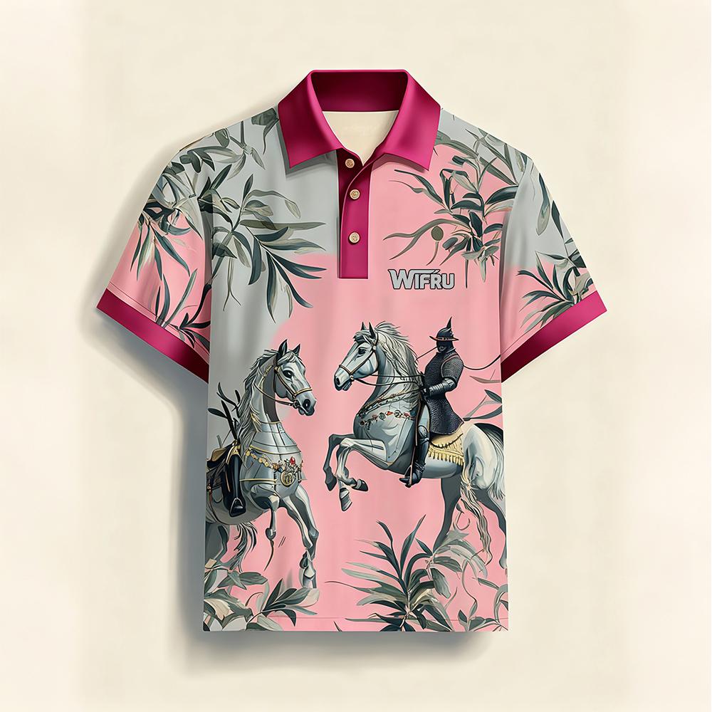 Men's Retro Equestrian Print P - Polo Shirt Equestrian ulasan dan harga